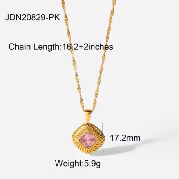 18K Gold Plated Pink Gemstone Necklace - Picture 5 of 7